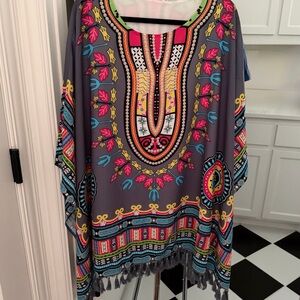 Gray Bohemian Printed Cover Up with Fringe